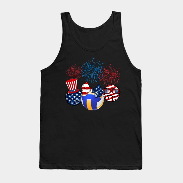 Volleyball American Flag Fireworks Tank Top by Flavie Kertzmann